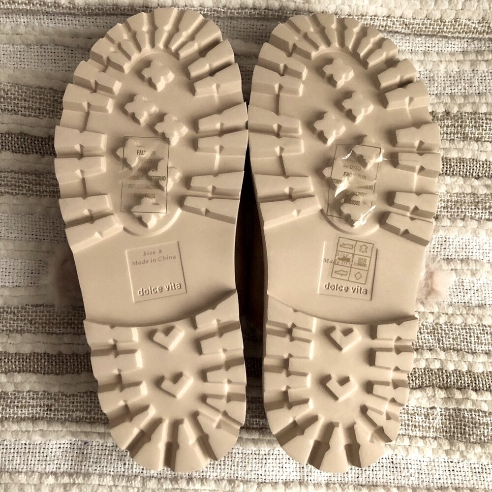 NWOT Dolce Vita | Saddle Tan Leather Suede Sandals & Super Soft Faux Fur Lining - Picture 9 of 13